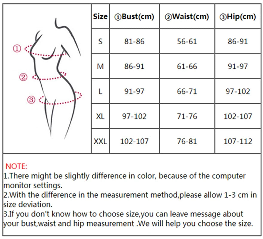 Size chart for clothing with measurements in centimeters