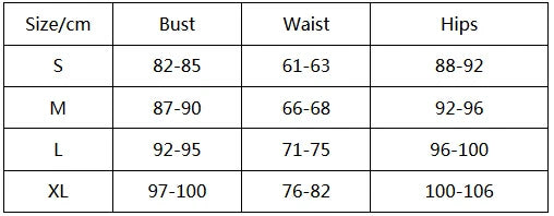 Size chart for clothing measurements in centimeters