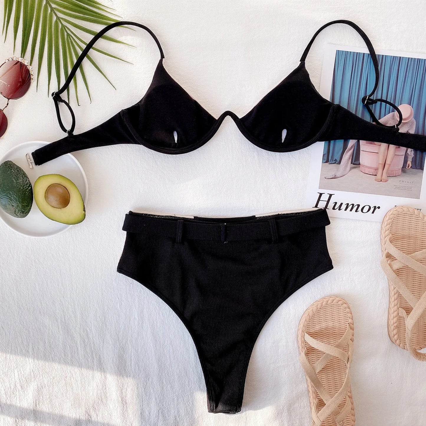 Pink and black bikini set sold at PeachyBeanz.