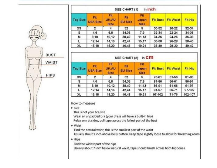 Size chart for bra fitting with a diagram of a woman's body and measurement instructions.