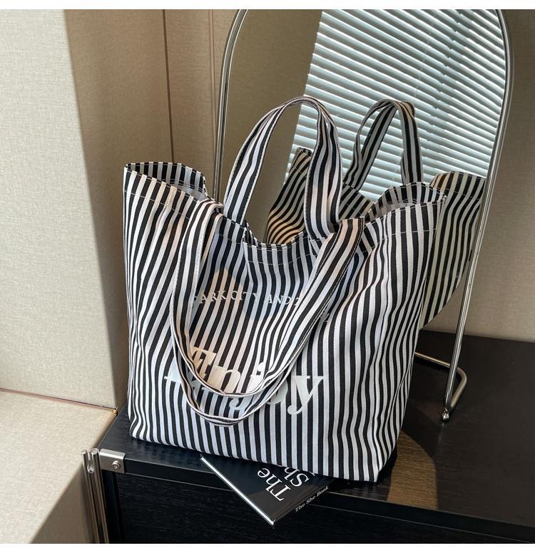 Women's Colorful Red Stripe Canvas Tote Bag Large Capacity Shoulder Tote Handbag