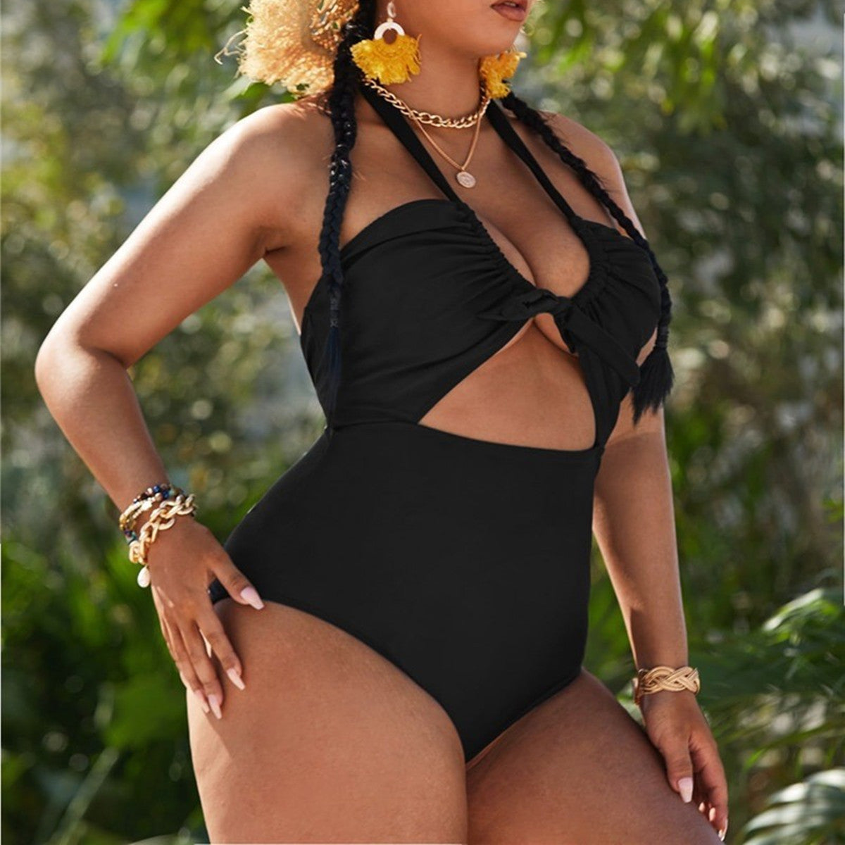 Sweet Peach Hollowed Cut-Out One-Piece Swimsuit