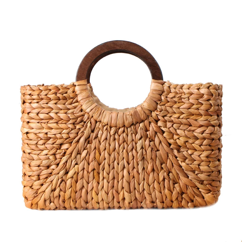 Authentic handmade woven straw handbag sold at PeachyBeanz