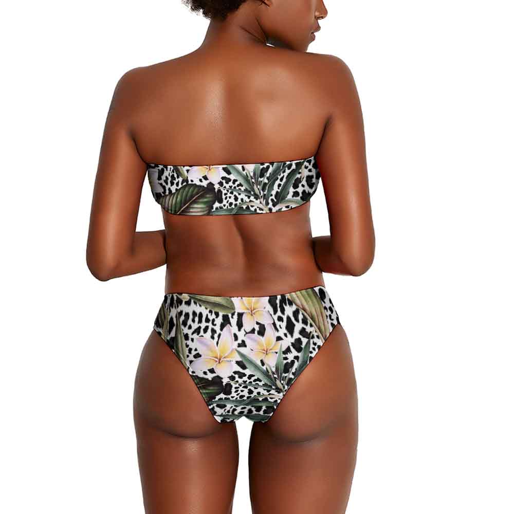 Woman wearing a floral two-piece.
